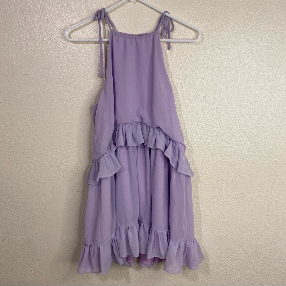 Revolve Lovers + Friends Pastel Lilac Banks Ruffle Mini Dress Size Small - Picture 4 of 10